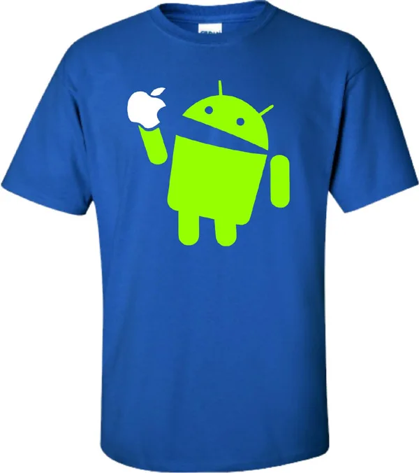 Android Eat Apple. Funny Graphic Printed T-Shirt. Summer Cotton Short Sleeve O-Neck Mens T Shirt New S-3XL