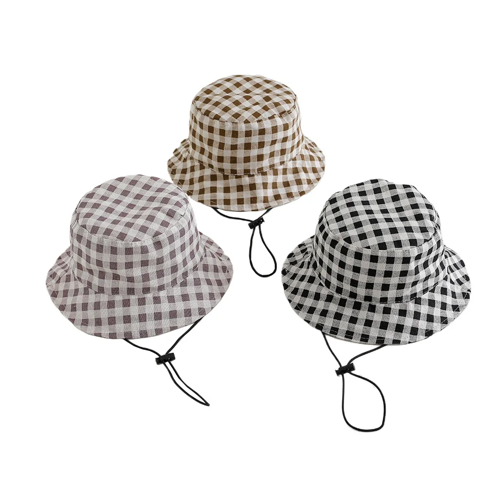 New Panama Summer Baby Bucket Hat for Boys Girls Cotton Plaid Toddler Sun Cap Children Beach Sun Hat Kids UV Protection Cap