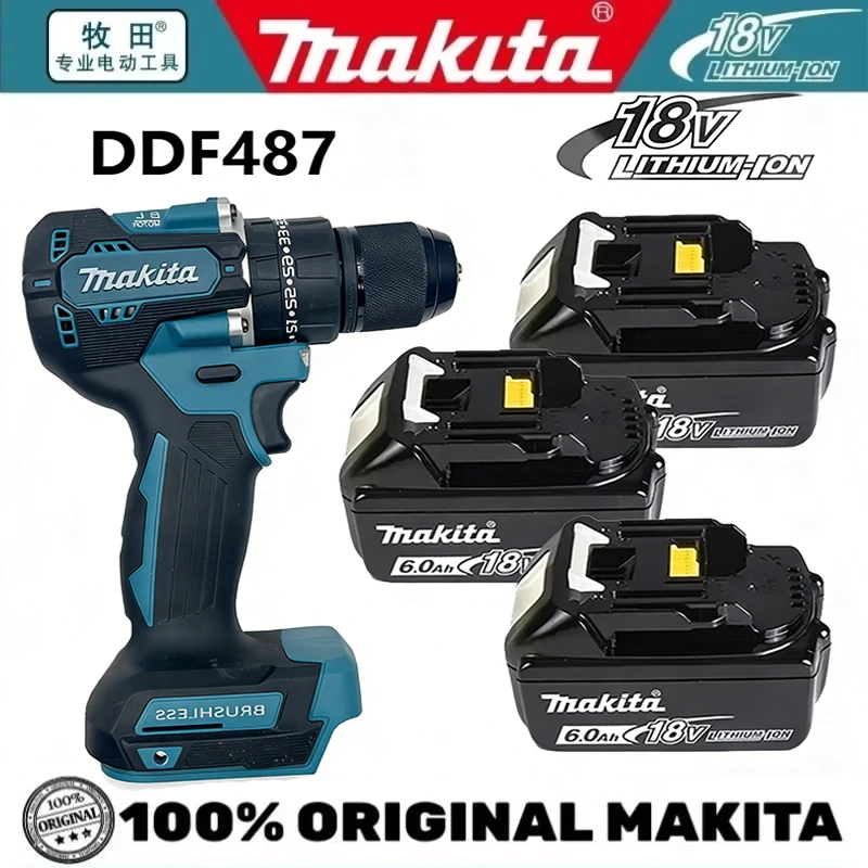 Makita DDF487 Perceuse-visseuse électrique sans balais au lithium, visseuse électromécanique, batterie Makita 18V