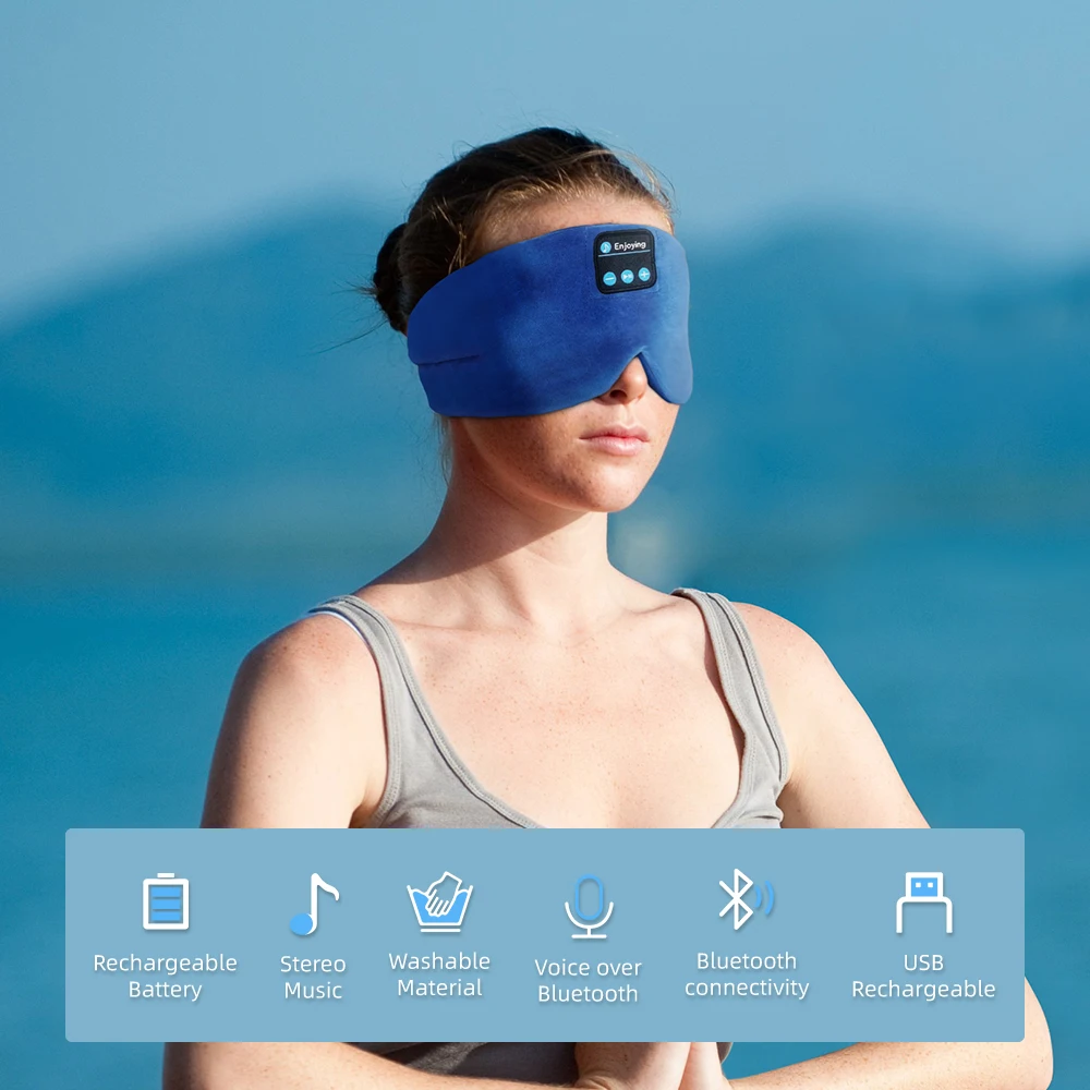 Soft Wireless Headset Bluetooth Sleep Mask for Sleep Travel Meditation,Side Sleeper Adjustable Eye Mask Light Blocking