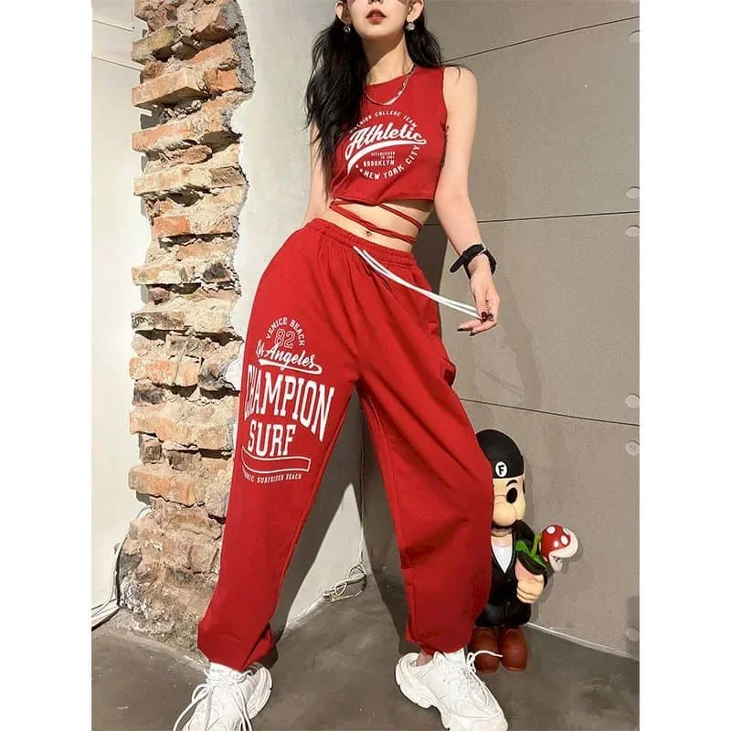 

Pop High Street Straight Hip-hop Women's Pants Korean Fashion Y2k Loose Sporty Sweatpant Women Clothing Trouse