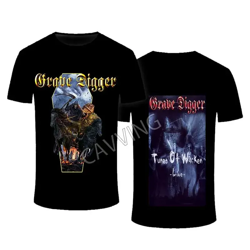 New Fashion Double Sides Grave Digger BAND   Streetwear Gothic Top Harajuku Cotton Unisex T-shirts  YY2