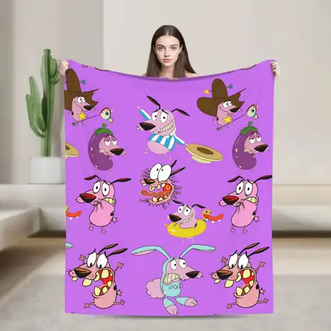 Super Warm Blanket Camping Courage Cowardlys Dog Throw Blanket Cartoon Flannel Bedspread For Bedroom Street Trend Sofa Bed Cover