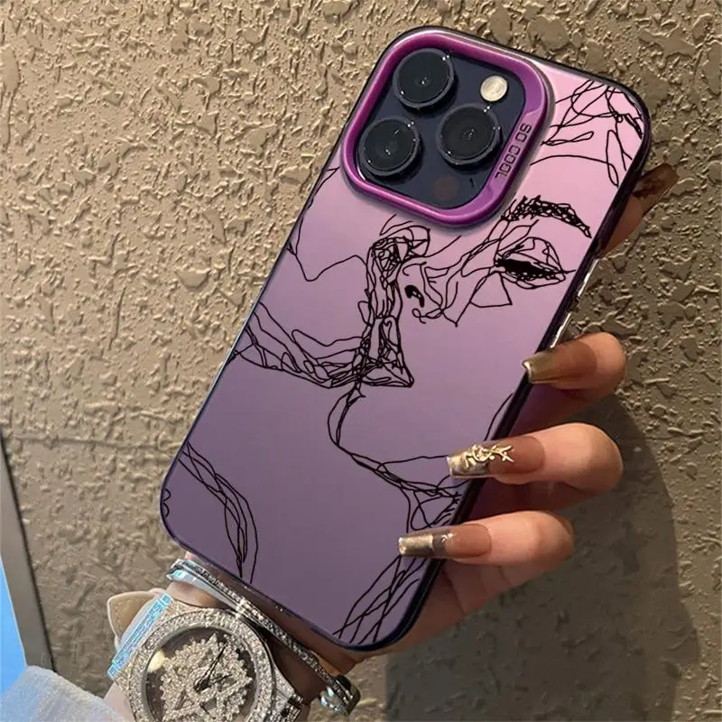 حافظة وجه تجريدية لهاتف آيفون 16 15 14 برو ماكس 12 13 Mini 11Pro XS XR 8 Plus غطاء مقاوم للصدمات