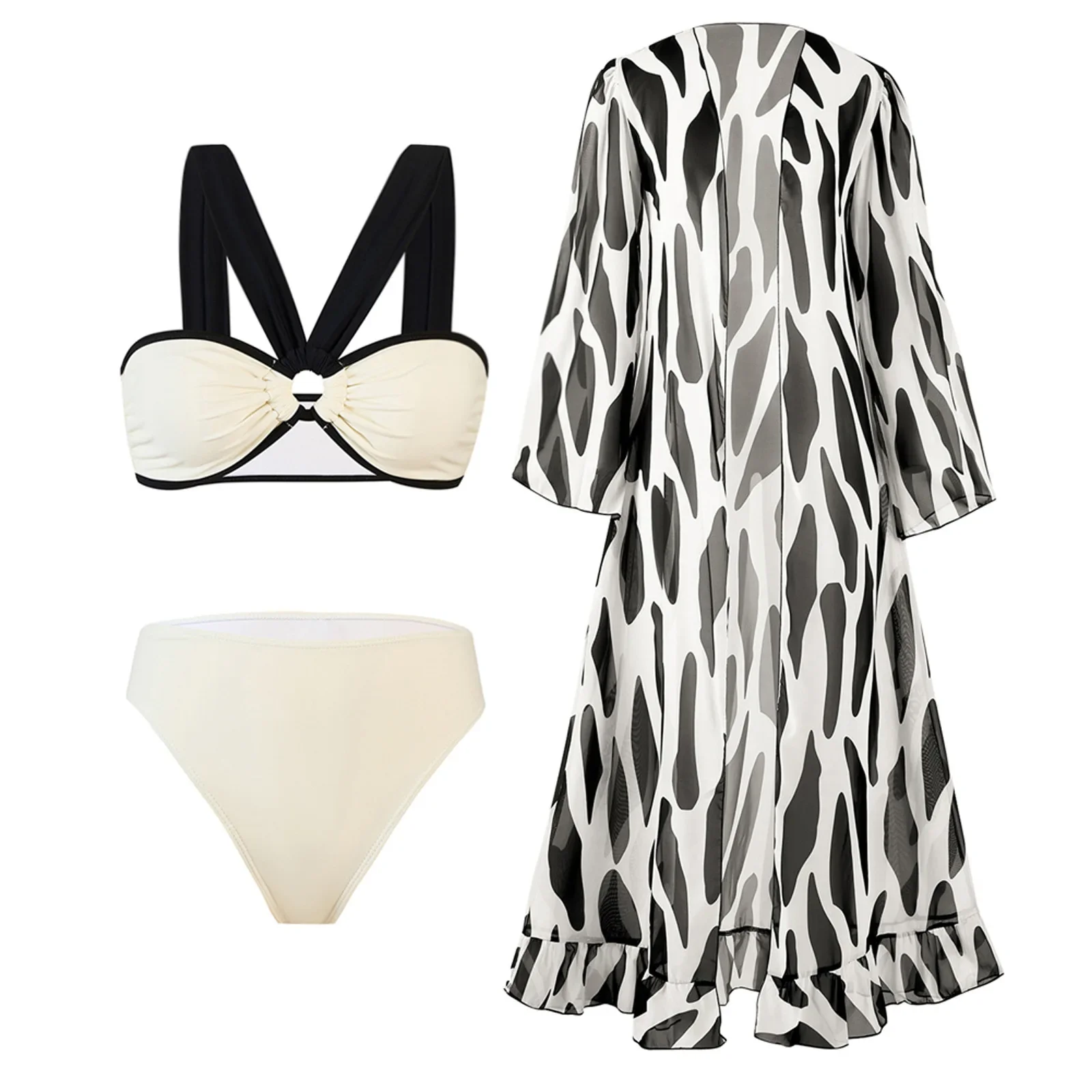 Bikini da donna bianchi Trend 2024 Moda Split 3 pezzi Costumi da bagno donna Costumi da bagno dimagranti a vita alta con camicia a maniche lunghe