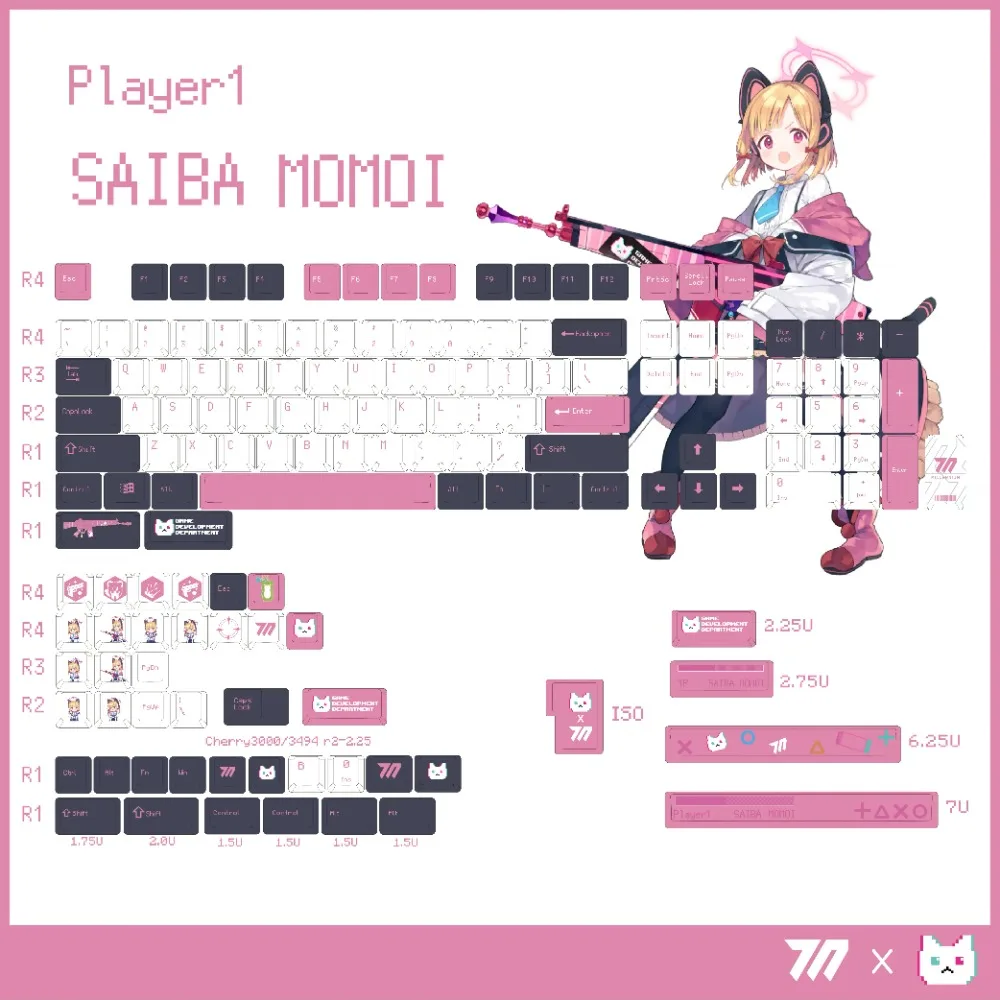 

140 Keys/Set Blue Archive Saiba Momoi Anime Games Beauty Girl DIY Custom Keycaps for Cherry Profile Mechanical Keyboard Gift