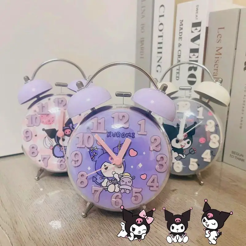 Sanrio Bedroom Lazy Mute Clock Kuromi Cartoon Super Quiet Loud Student Alarm Clock Cinnamoroll Get Up Desktop Ornament Clock