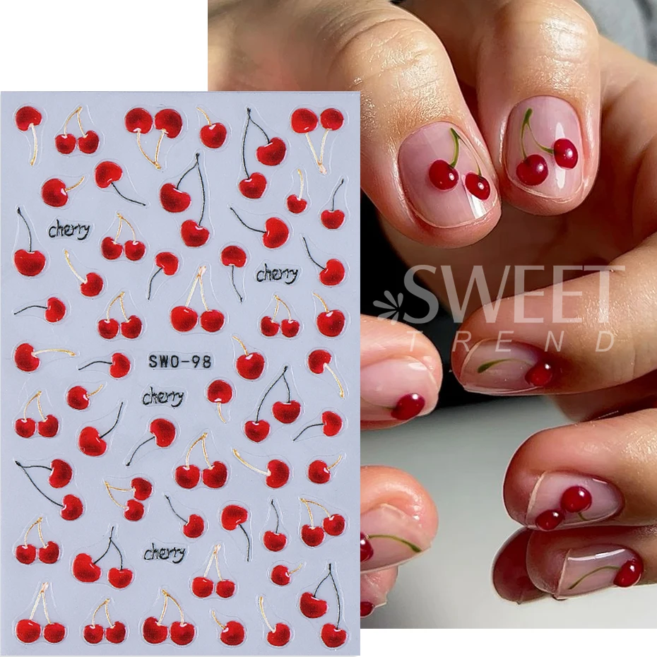 2pcs Red Cherry Nail Stickers  - огляд і ціна Nail Art