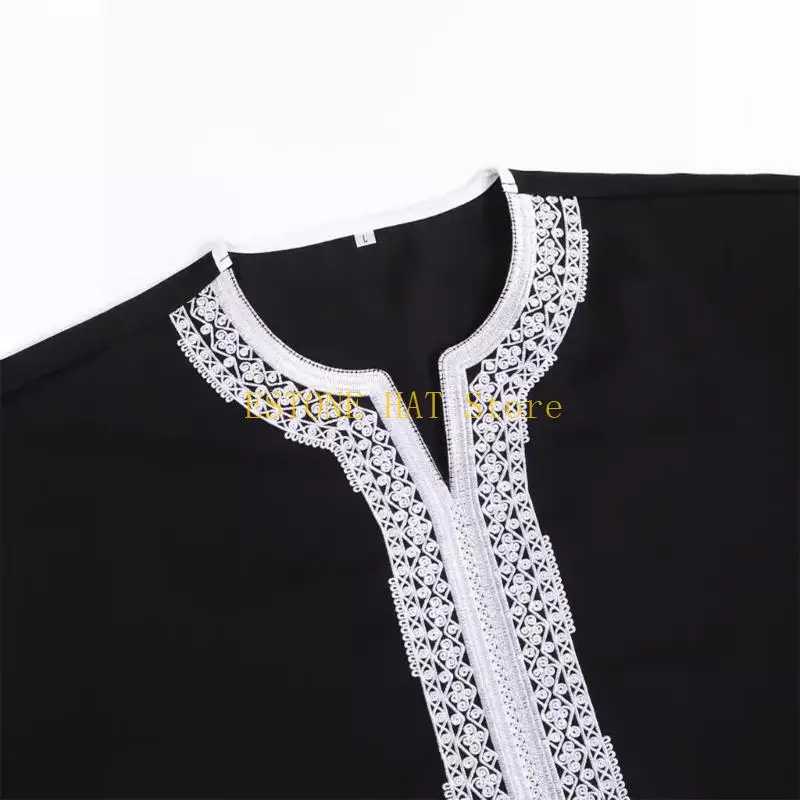 49MF Uomo Ricamo Manica Lunga Sauditi Arabi Thobe Islamici Musulmani Dubai Robe Kaftani