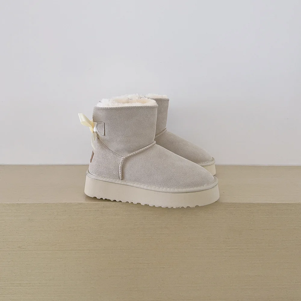 2026 Plateau-Schneestiefel für Damen in Übergrößen, mit dickem Fleece, dicken Baumwollschuhen und Banddekorationen, Damen-Baumwollstiefel – Detail 12