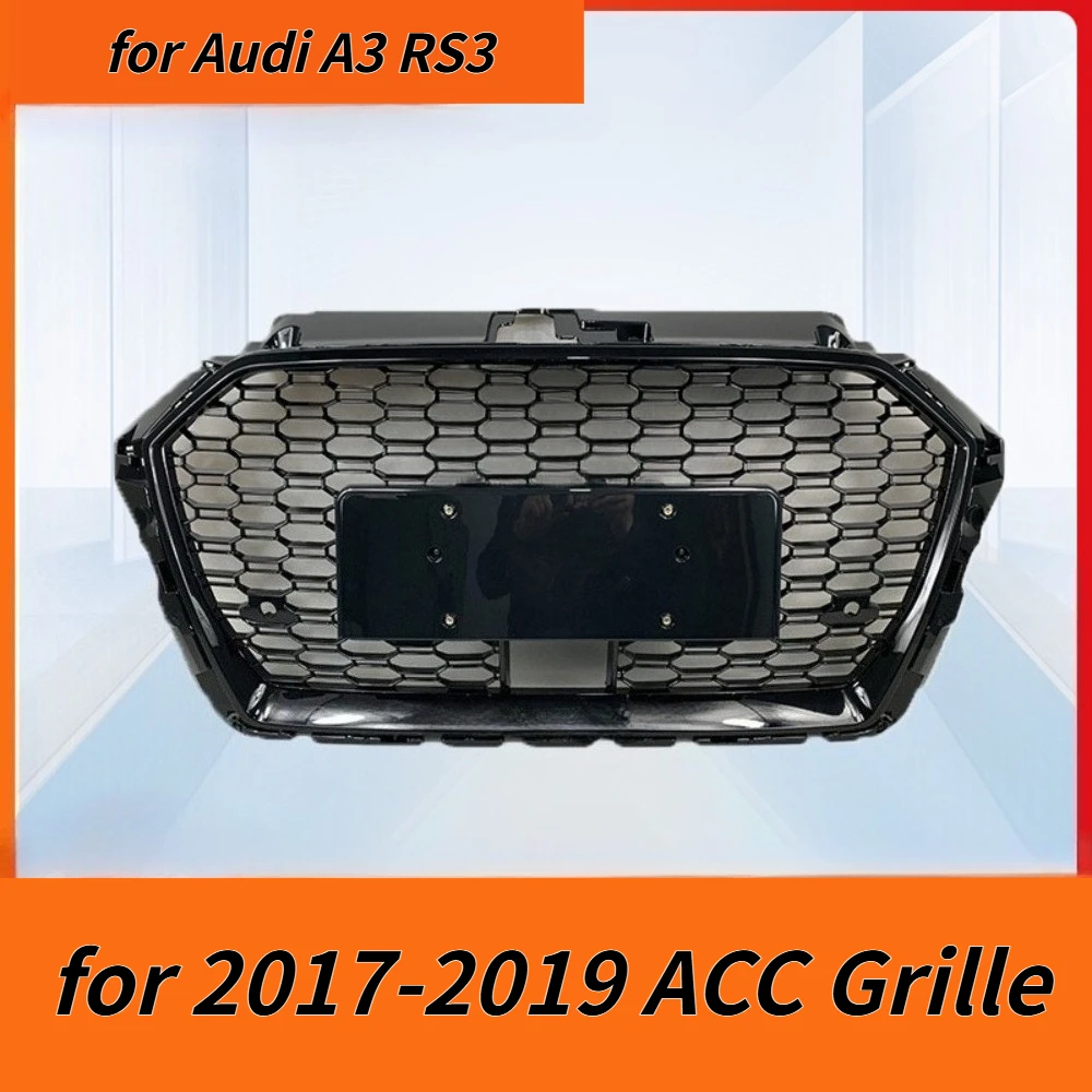 

For Audi RS3 Style Grille for A3 2017-2020 Front Honeycomb Mesh with ACC Sensor Replacement Auto Car Styling Accessories