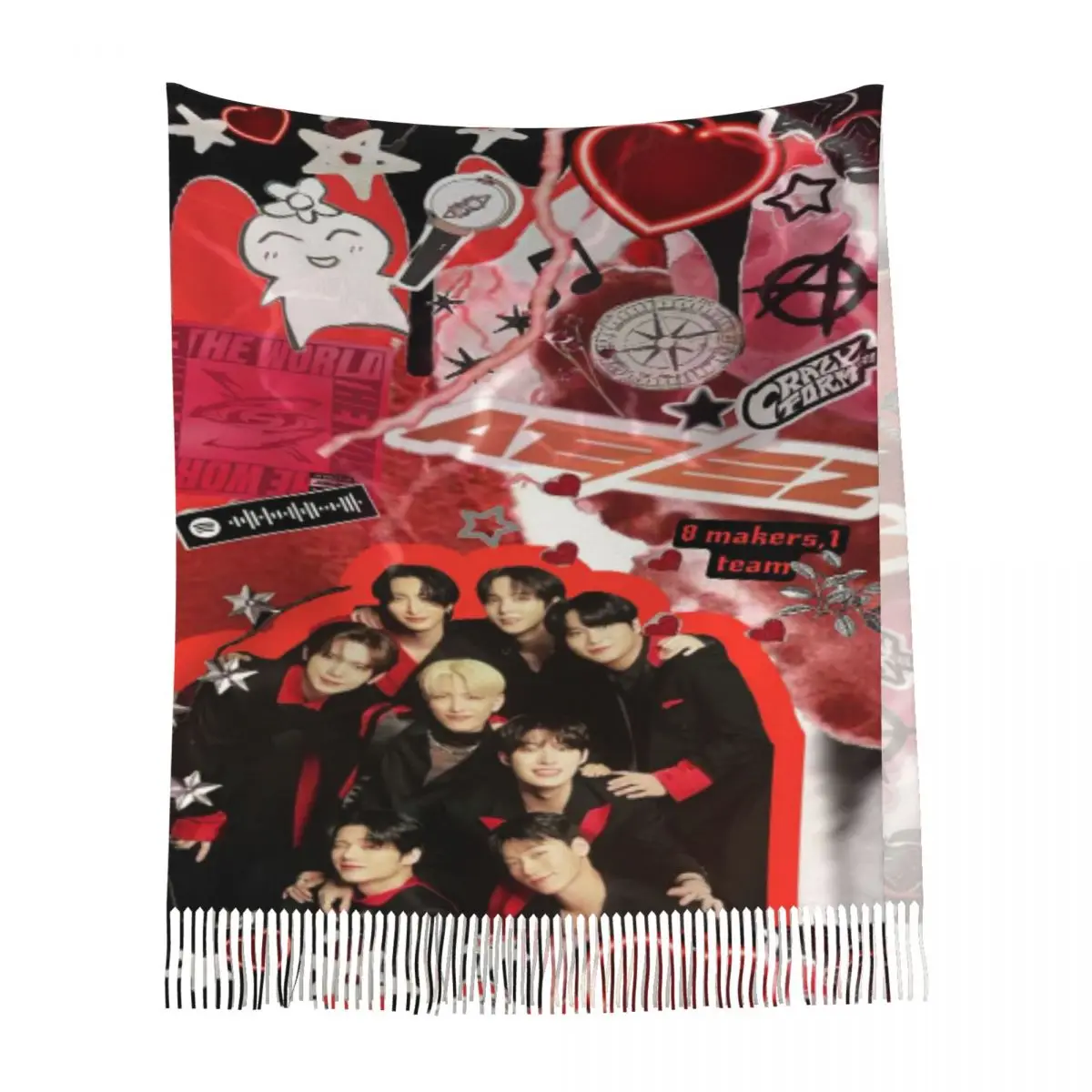 Kpopスター歌手アイドルATEEZ ATINYスカーフタッセル付きスカーフ女性用ソフトで暖かいショールとラップ大型秋冬ショールラップ