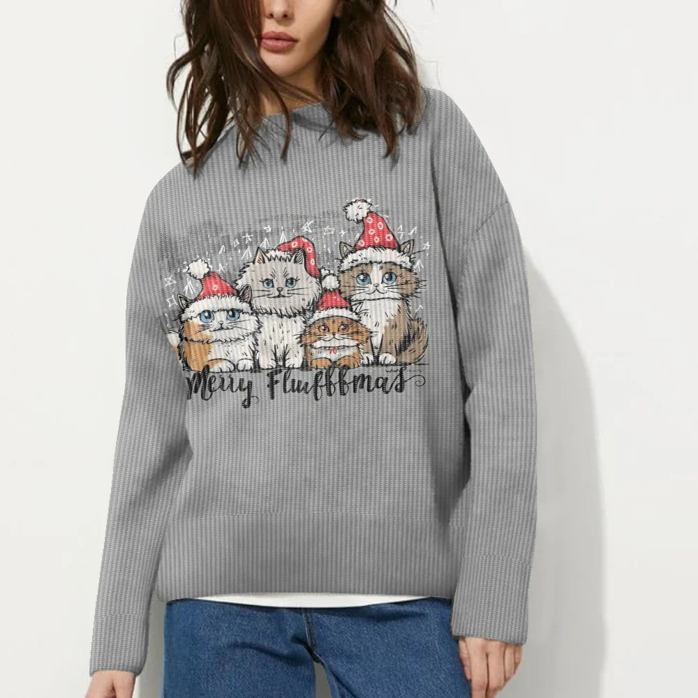 귀여운 고양이 가족 프린트 커플 맨투맨, 하라주쿠 클래식 겨울 풀오버 힙스터, 오버사이즈 후드, 홀리데이 선물, 회색 남성 상의