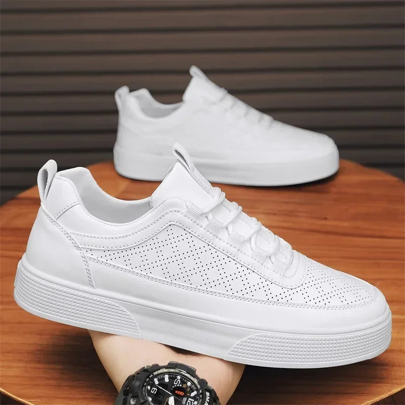 Tênis masculinos outono 2024 nova sola grossa na moda sapatos de skate rendas até casual anti deslizamento platformcomfort branco sapatos esportivos