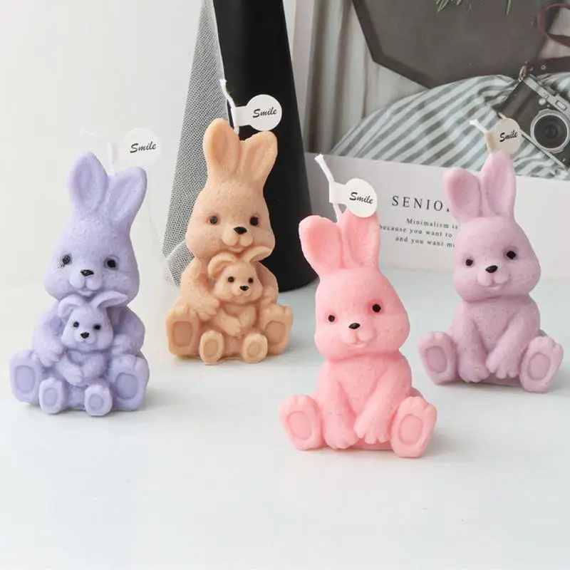 Easter Rabbit Silicone Candle Mold 3D Cute Animal Bunny Candle Making Molds DIY Handmade Aromatherapy Gypsum Mould Gifts