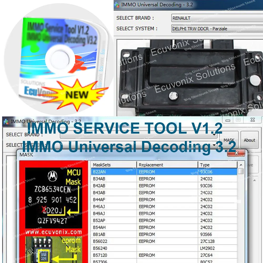 

Diagnostic Software EcuVonix 3.2 Unlimited Crack IMMO SERVICE TOOL V1.2 & IMMO Universal Decoding 3.2 OFF ECU work with UPA-USB