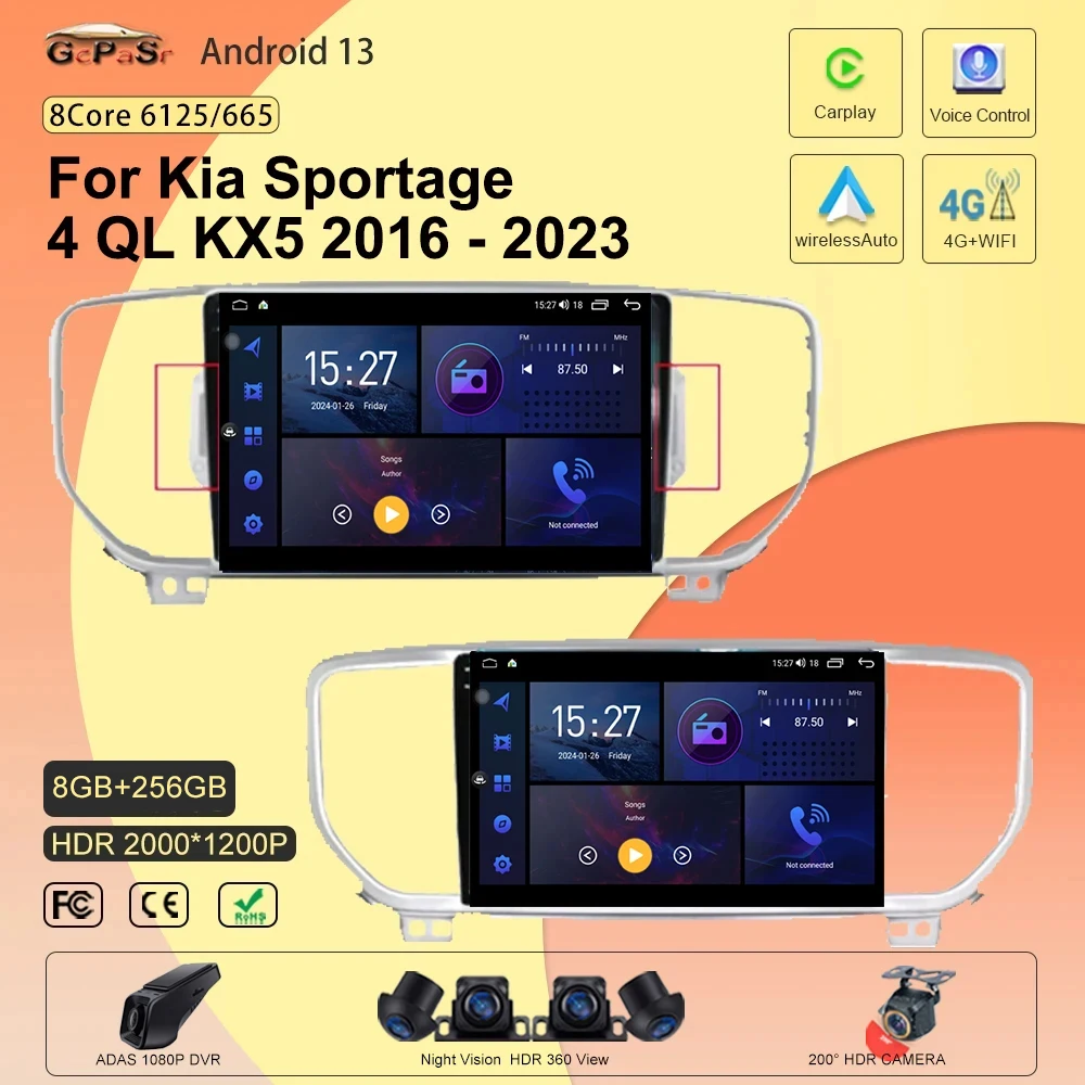 

Android 13 для Kia Sportage 4 QL KX5 2016 - 2023 автомобильный радиоплеер навигация GPS Мультимедиа Carplay авто № 2din DVD 5G Wifi BT