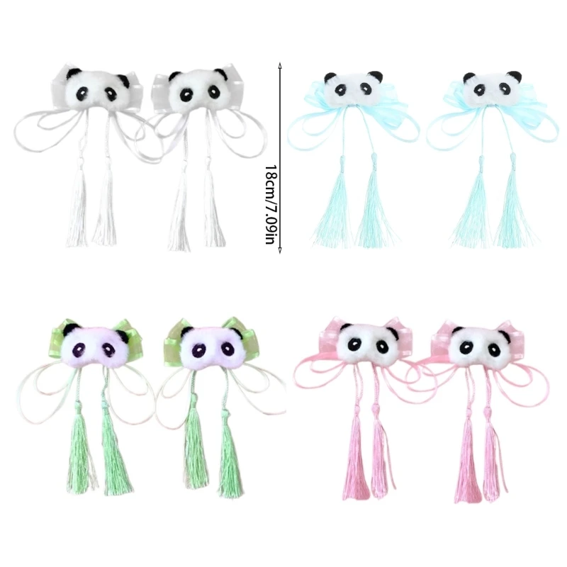 Y2K Panda Hair Clip for Girl LolitaStyle Bowknot Tassels Hairpin Hanfu Costume Barrettes Anime Subculture Hair Accessory