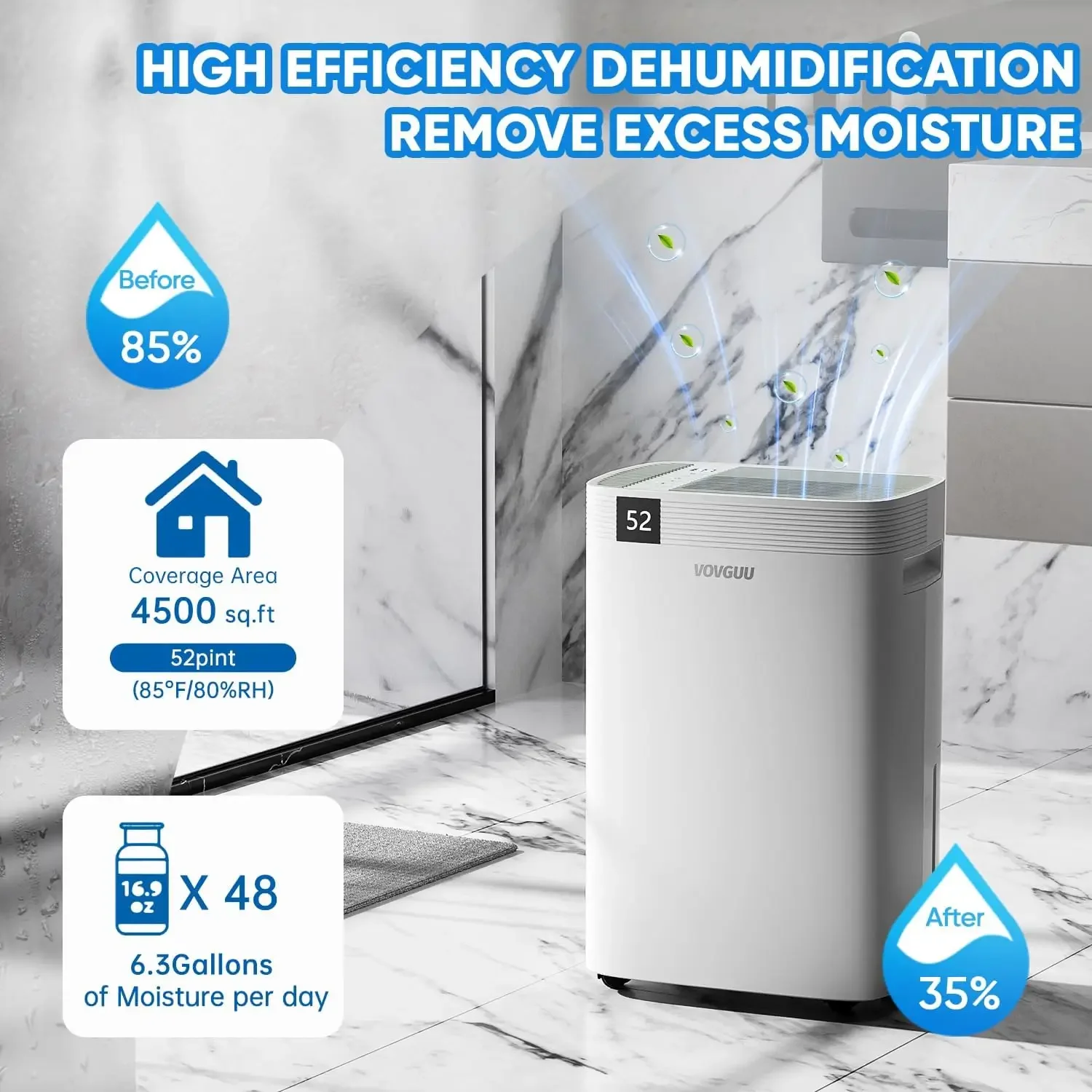 Dehumidifier for Basement and Home with Drain Hose & Water Tank, 3 Smart Modes, Humidity Control, Auto Defrost, 24H Timer- 2024