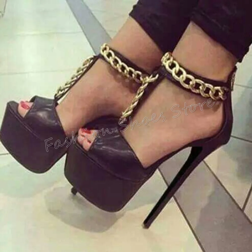 

Black Platform Chain Decor Peep Toe Sandals Stilettos High Heels High Heel Shoes for Women Heels 2024 New Zapatos Para Mujere