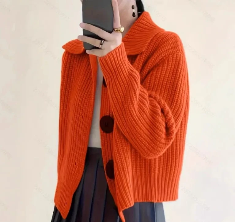 

New Women's Korean Style Big Lapel Knit Cardigan Oversized Loose Fit Plus Size Coat for Autumn Winter Casual Daily Wear Free