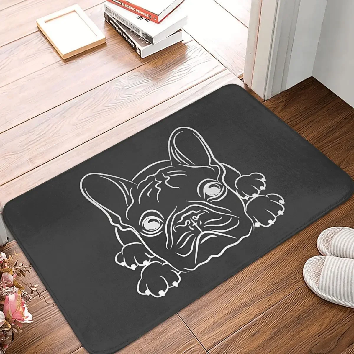 Line Dog Doge Bath Mat French Bulldog Line Style On Dark Rug Home Doormat Kitchen Carpet Decor