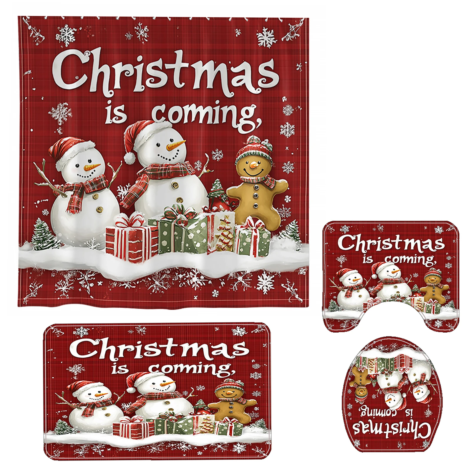 

Cartoon Christmas Bath Mat Sets Santa Claus Gingerbread Man Red New Year Xmas Carpet Bathroom Decor Door Rugs Toilet Lid Cover