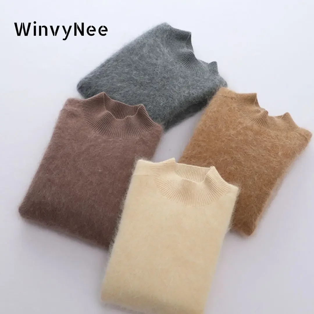 WinvyNee, ropa para mujer, suéteres de cachemira de pelo largo, suéteres sólidos de manga larga con cuello alto, jerséis cálidos para invierno A 1444006