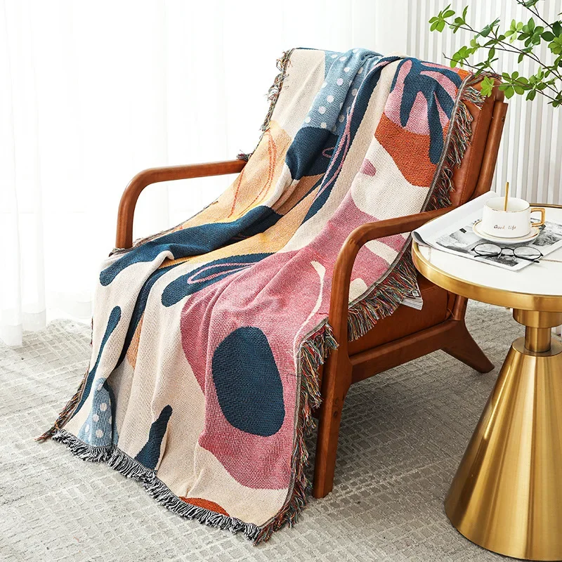 Boho Abstract Botanical Jacquard Throw Blanket Matisse Inspired Colorful Art Print Tapestry with Fringe Modern Decor Sofa Throw