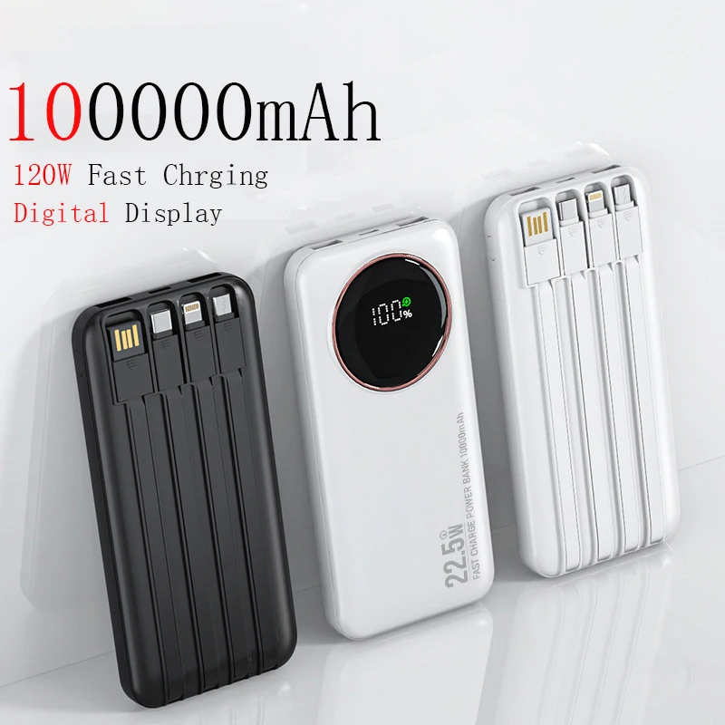 

66W LED Display Power Bank 50000 Mah Built in Cable Fast Charging Portable Battery Charger For iPhone Samsung Series xiaomi