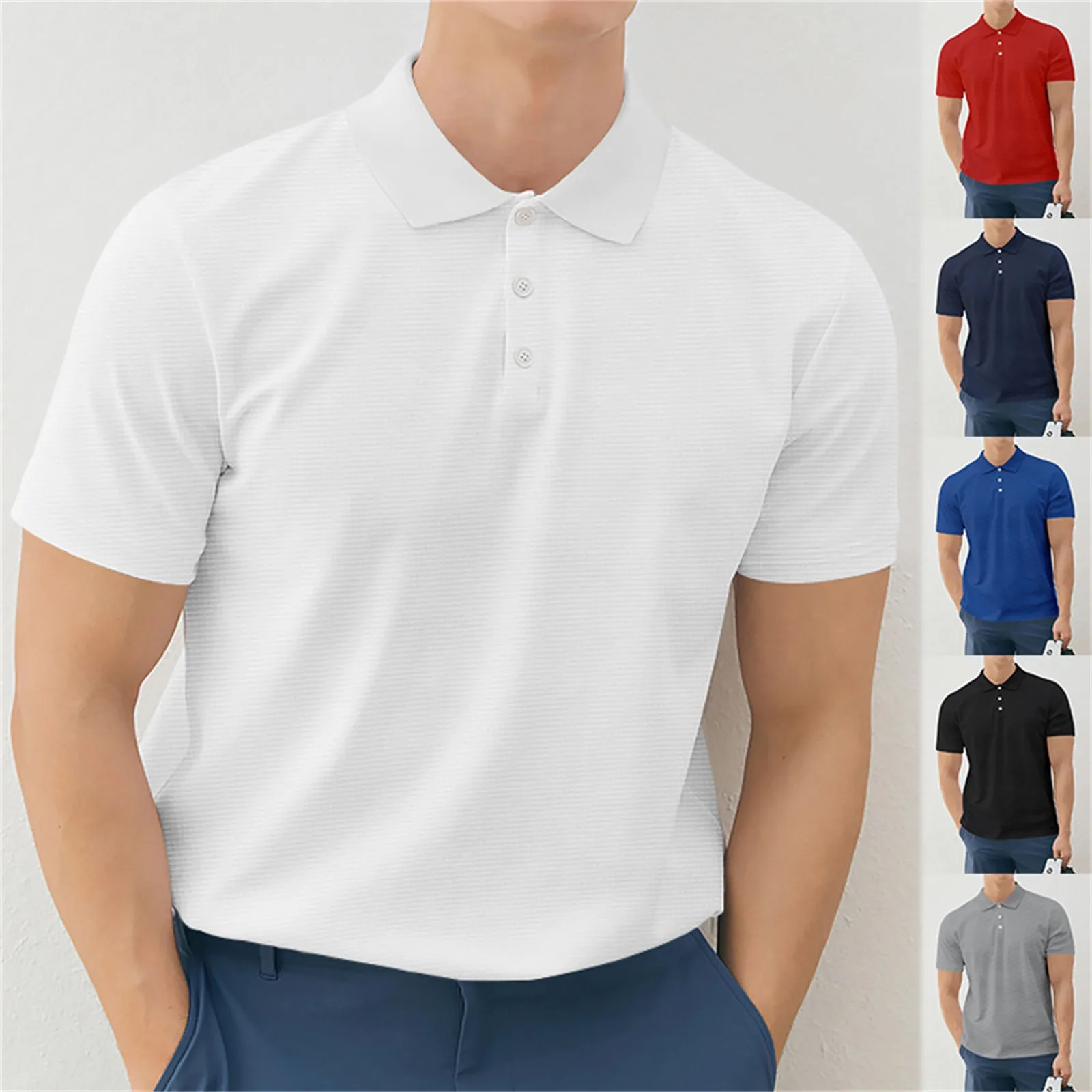 

Men'S Spring And Summer Fashion Loose Lapel Zipper Solid Color Short Sleeved Top T Shirt Top Camisetas Hombre daily