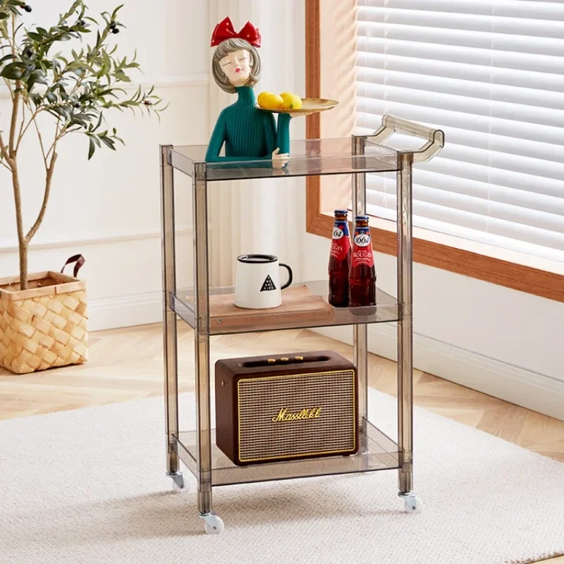 Portable Kitchen Cart Nordic Transparent Acrylic Storage Shelf Mobile Hand Cart for Living Room Sofa Side Table