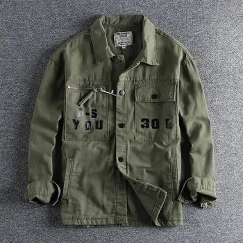 Men Workwear Military Long Sleeve Shirts Cotton Casual Loose Handsome Versatile Male Cargo Washed Big Pocket Woven Shirt Jackets