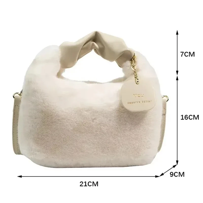 ﻿   Frauen Kunstpelz Plüsch Handtaschen Geraffte Griff Kleine Dame Schulter Umhängetasche Casual Halbmond Hobos Winter Taschen für Frauen