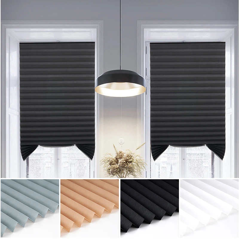 Pantallas de ventana de fácil instalación, tela no tejida plisada, persianas de cebra, cortina opaca para sala de estar y balcón, 1 ud.