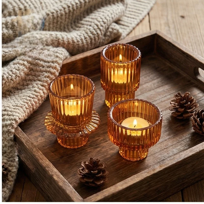European Style Glass Candle Holder Simple Anti-Scald Home Decor Ins Creative Table Centerpiece Ornament Set