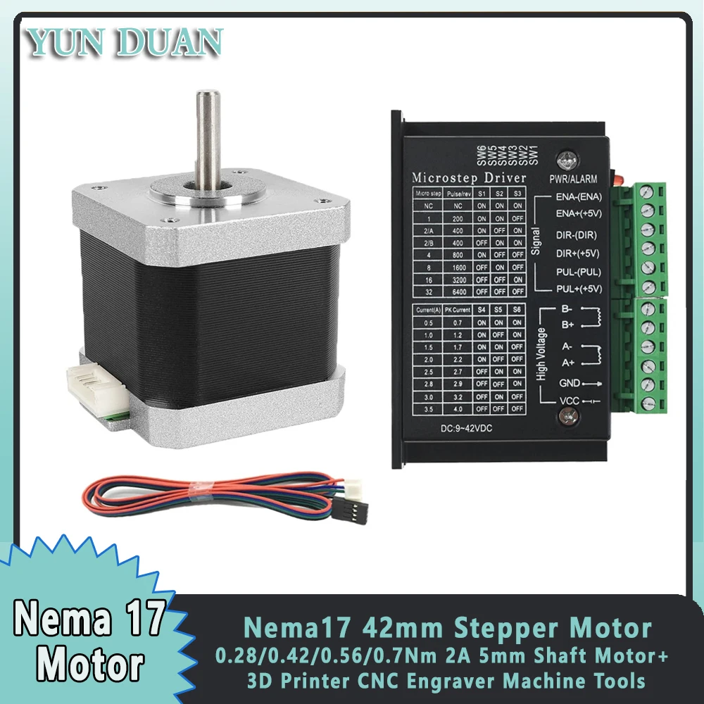 Nema17 42mm Stepper Motor 34/40/48/60mm Length 0.28/0.42/0.56/7Nm 2PH 5mm Output shaft For 3D Printer CNC Engraver Machine Tools