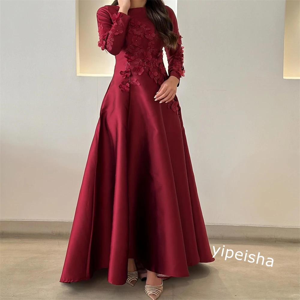 Jiayigong Sparkle  Prom Satin Applique Draped Party A-line High Collar Bespoke Occasion Gown Long Dresses