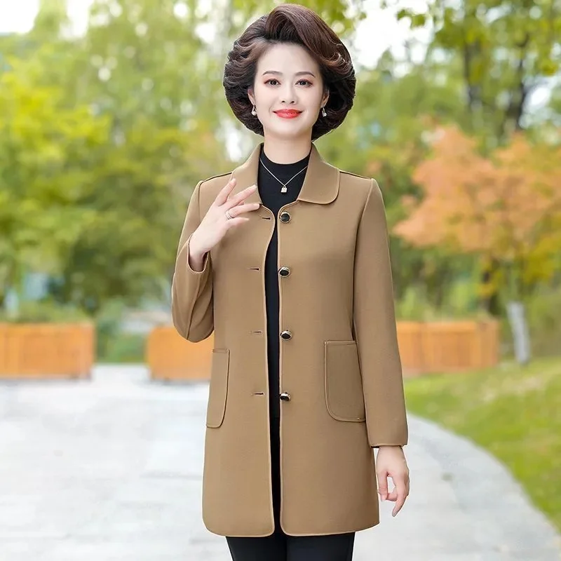 Spring 2025 New Mother's Windbreaker Fashion 5XL Middle-Aged And Elderly Women's Outwear Slim Long Thin Coats Blazer Elegant