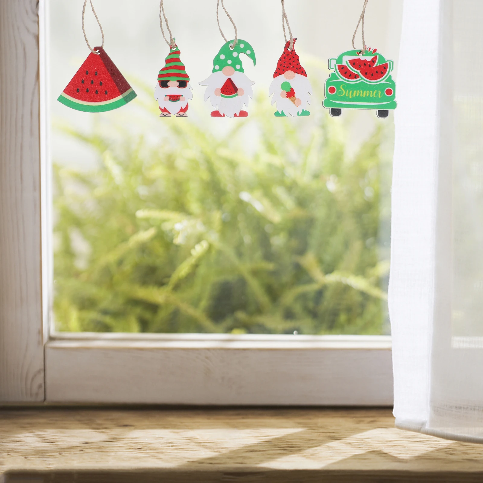 

1Set Wooden Watermelon Hanging Ornament Summer Cutouts Tropical Party Decor Beach Luau Supplies Summer Tree Hanging Ornament