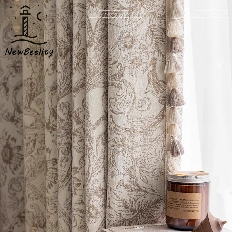 

New French Retro Morris Colored Jacquard Chenille with Lace Curtains for Living Room Bedroom Dining Blackout Custom Size Drapes