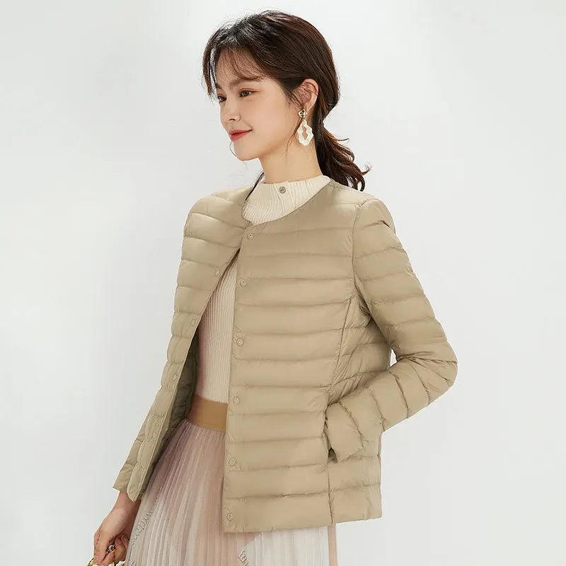 Nieuwe Lichtgewicht Donsjack Vrouwen Witte Eendenveren Winter Warm O Hals Slim Fit Korte Jas Draagbare Puffer Jas Vrouwen JK-074