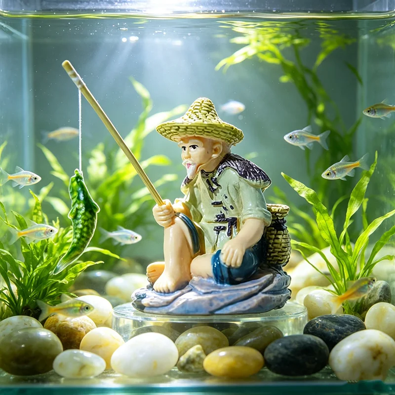 Jiang Taigong Fishing Ornament Garden Bonsai Fish Pond Fish Tank Suspended Stone Old Man Fishing Master Fishing Decoration