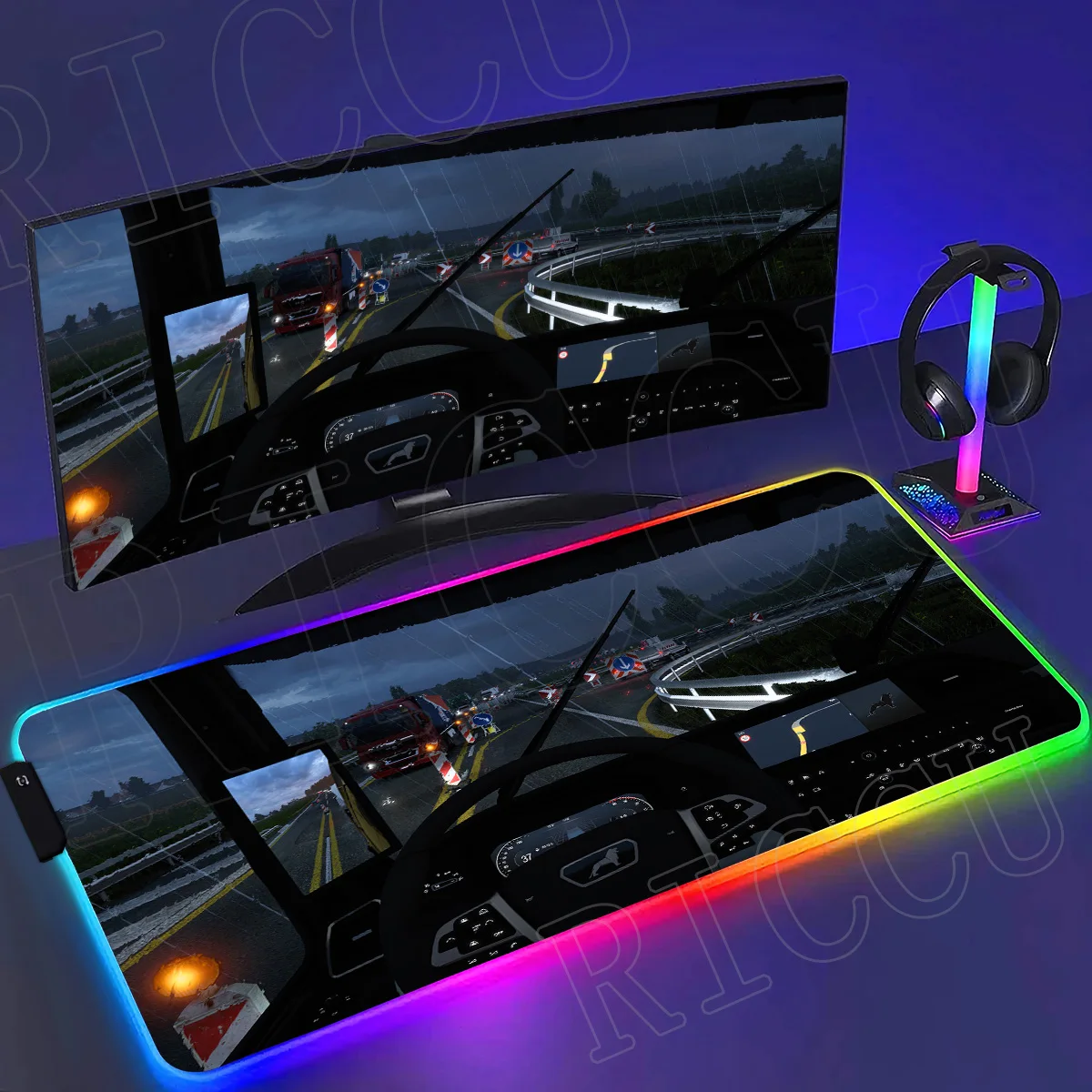 RGB ملحقات الكمبيوتر 30x60 سنتيمتر XXL ماوس الوسادة ألعاب اليورو شاحنة محاكاة تصميم تمديد حصيرة مكتبية الألعاب LED ماوس الوسادة المطاط DeskMats #2