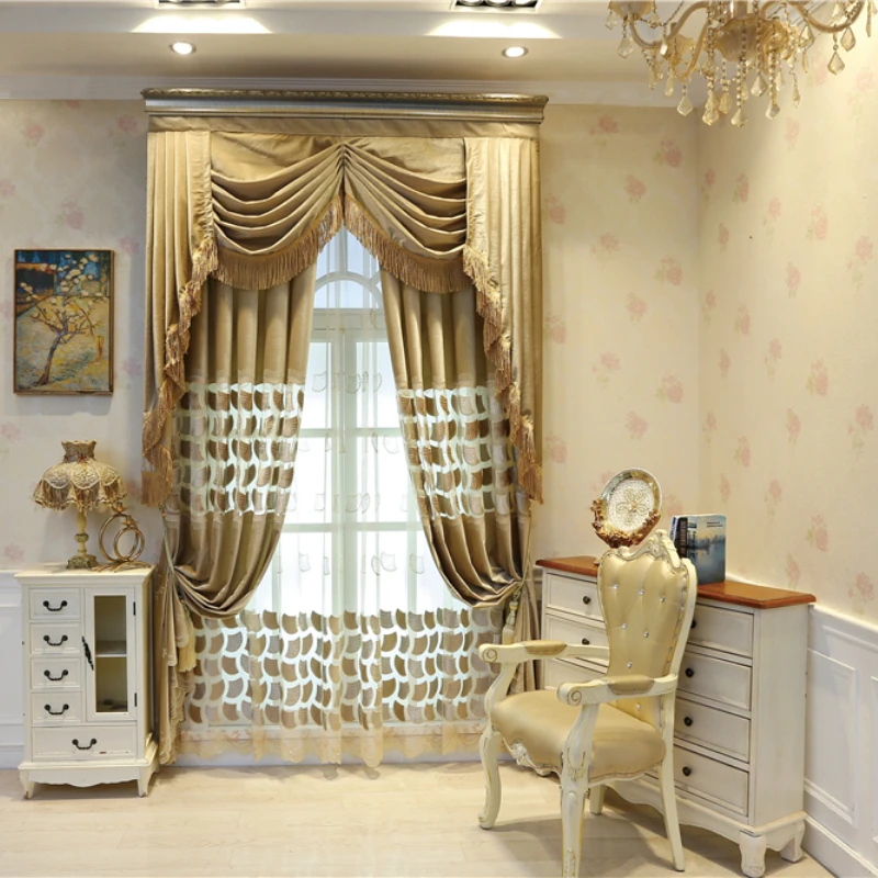 

High-end Luxury Hollow Elegant Embroidered Half Blackout Window Curtains for Living Dining Room Bedroom Villa Hotel Apartment