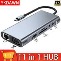 YKDAWA10 11 in 1 TypeC to HD VGA PD RJ45 100M Gigabit Multiport Laptop Docking Station Type-C USB 3.0 Hub Expansion dock Adapt