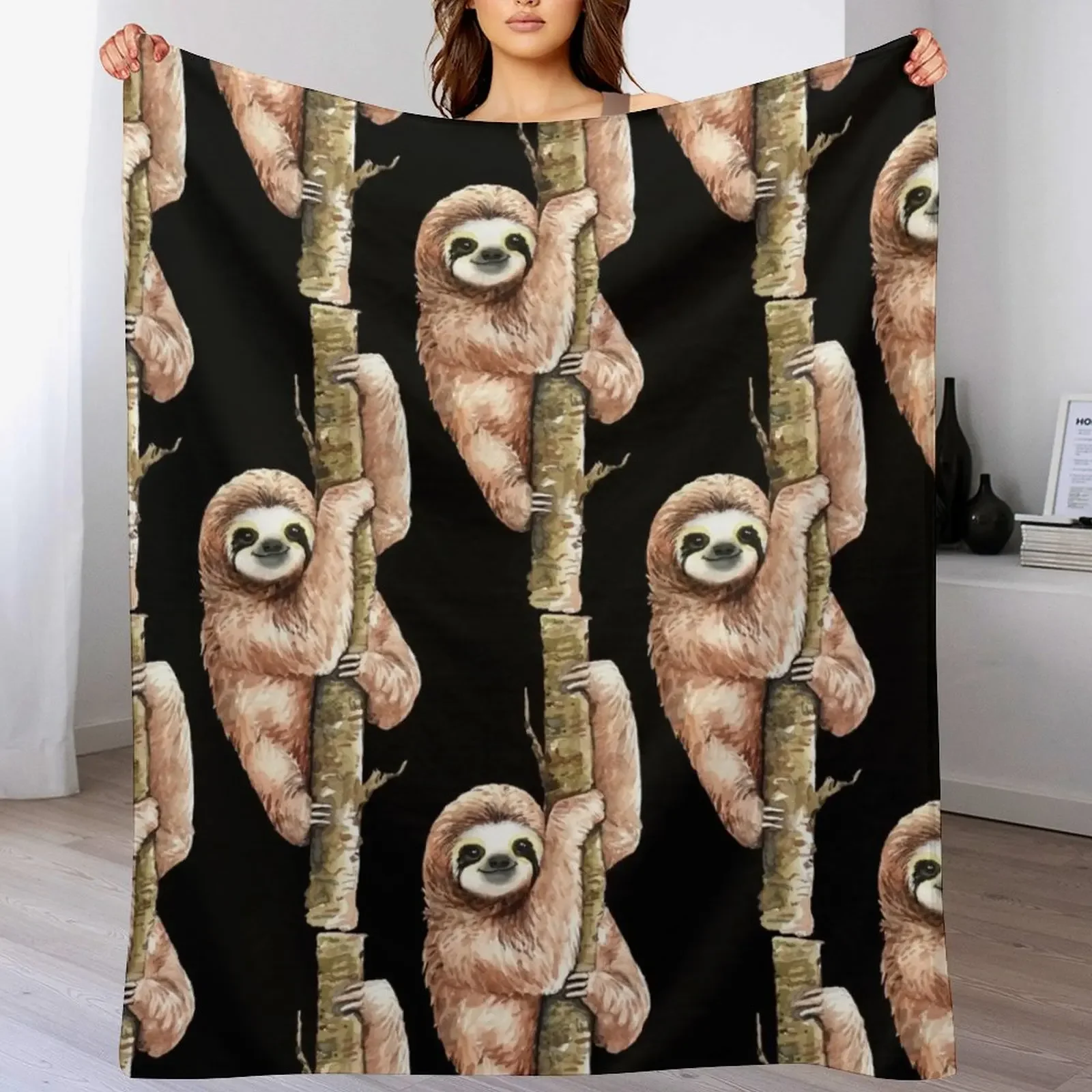 Sloth On A Tree Throw Blanket Stylish Decor Blanket Gift for Friends Roommate