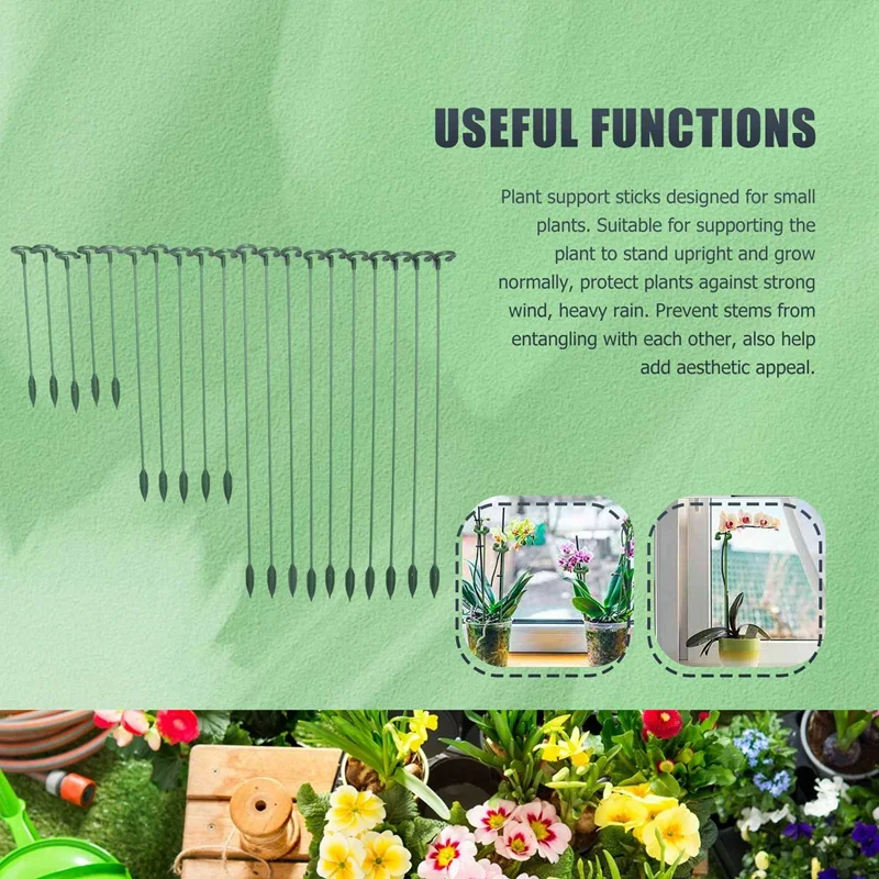 60Pcs Plant Supports Set - 20 Pack Flower Plant Stakes Sticks (3 Sizes), 20 Plant Support Clips And 20 Orchid Clips