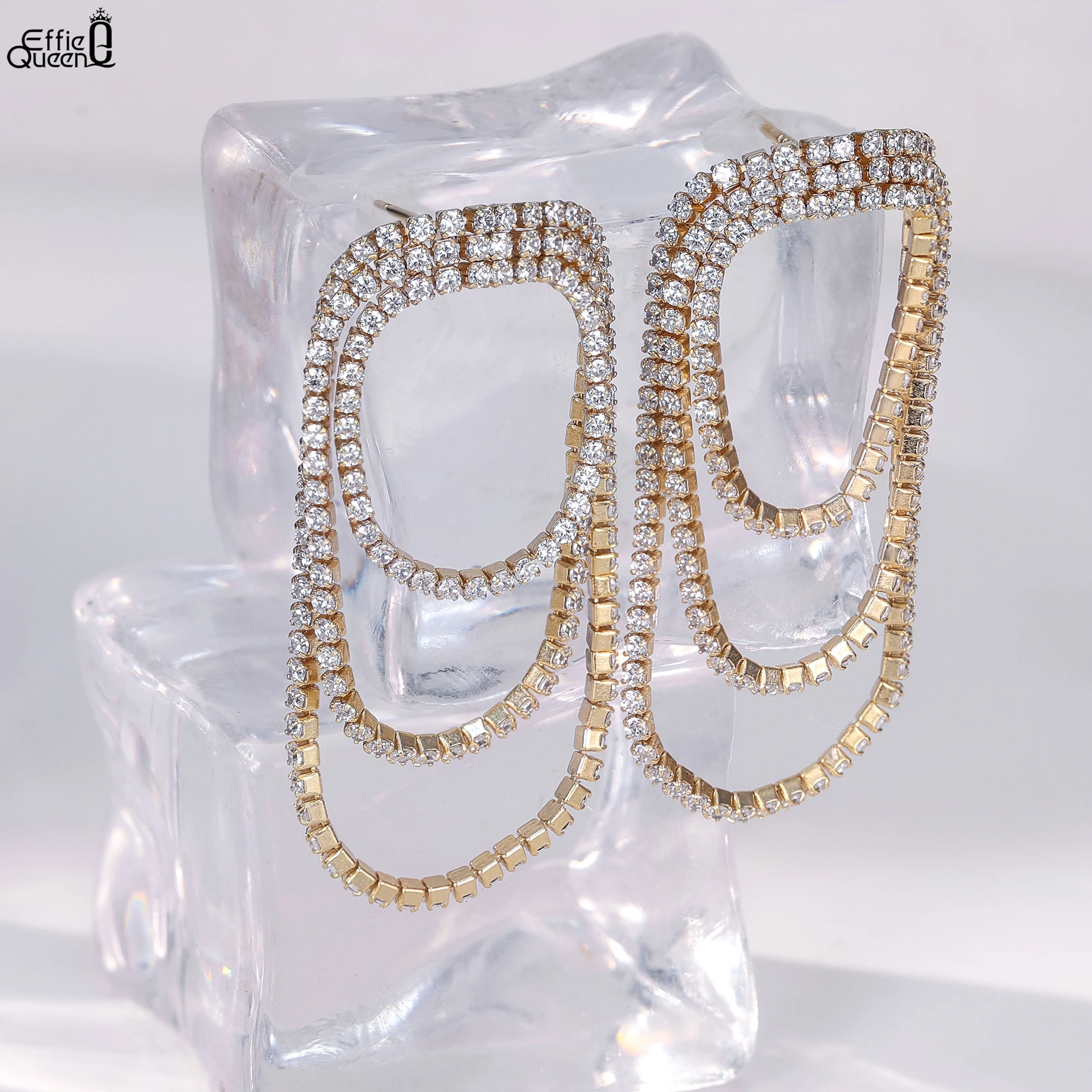 

Effie Queen 2025 Trend Earrings 925 Silver Hoop Earrings 14k Gold Zirconia Drop Layered Style Women's Earrings Fine Gift SE413