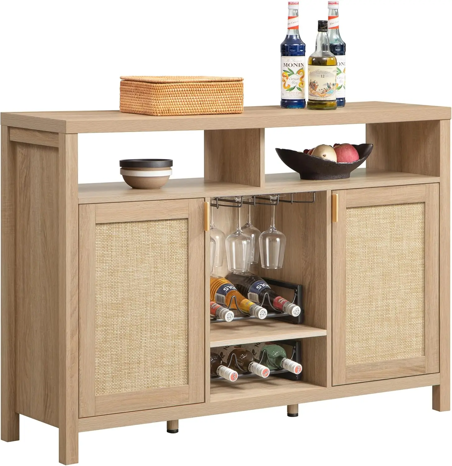 

51" Rattan Coffee Bar, Farmhouse Liquor Cabinet with Wine Racks for Kitchen,Living,Dining Room,Entryway